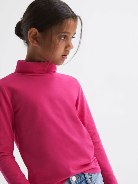 Junior Cotton Blend Roll Neck Top in Bright Pink (607933) | £18