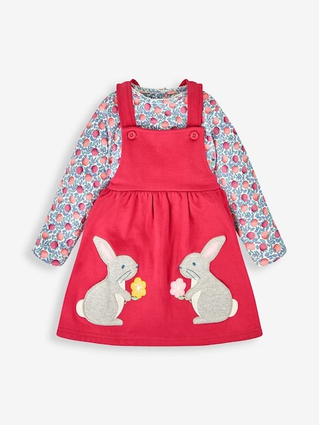 Rose Pink Bunny Girls' 2-Piece Appliqué Pinafore Dress & Top Set (609082) | £15