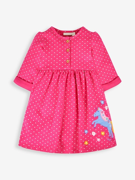 Raspberry Pink Unicorn Girls' Appliqué Button Front Dress (613366) | £22