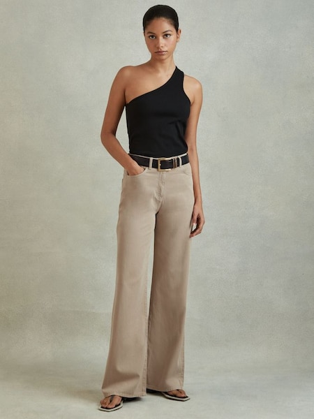 Petite Garment Dyed Wide Leg Trousers in Light Camel (615744) | £138