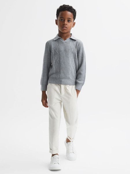 Junior Knitted Open-Collar Top in Soft Grey Melange (616225) | £30