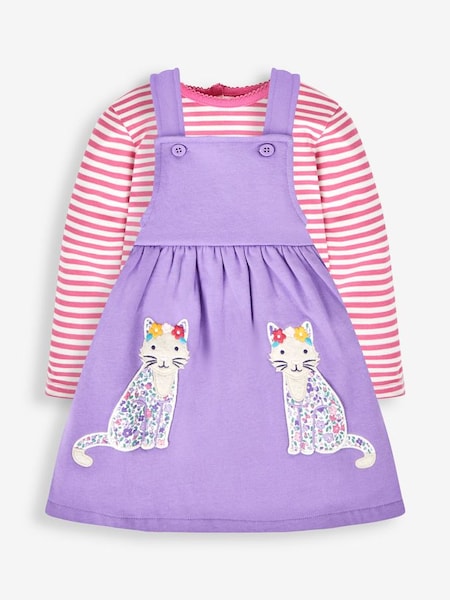 Girls' 2-Piece Appliqué Pinafore Dress & Top Set in Lilac Purple Cat (619288) | £26.50