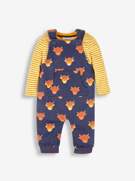 Boys' Construction Dungarees & Stripe Top Set in Navy Blue Highland Cow (621899) | £26.50