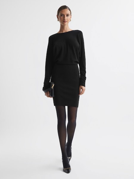 Cashmere-Wool Blend Draped Mini Dress in Black (627553) | £178