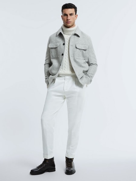 Atelier Italian Wool Blend Button-Through Jacket in Soft Grey Melange (631967) | £498