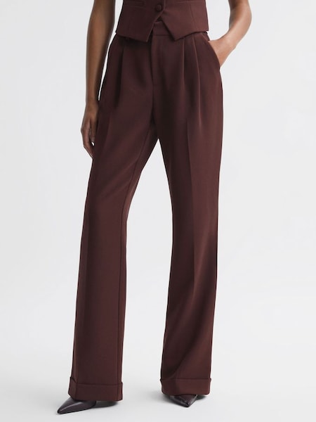 Paige High Rise Rolled Hem Suit Trousers in Mahogany (635143) | £260