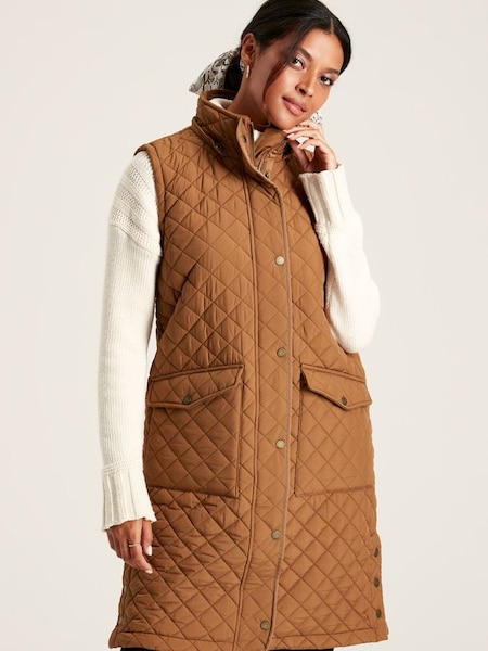 Chatsworth Rust Brown Showerproof Long Diamond Quilted Gilet With Hood (635253) | £49