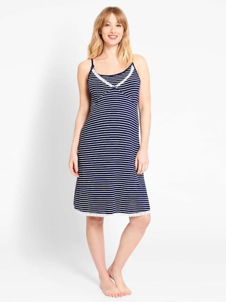 Navy Ecru Stripe Camisole Maternity & Nursing Nightdress (637399) | £29