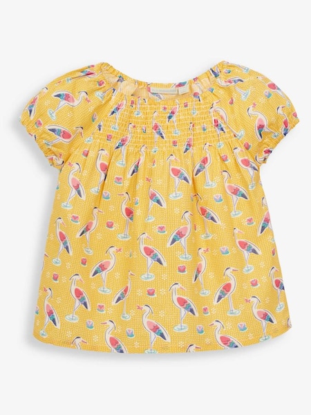 Girls' Heron Print Smocked Top in Yellow (644935) | £18