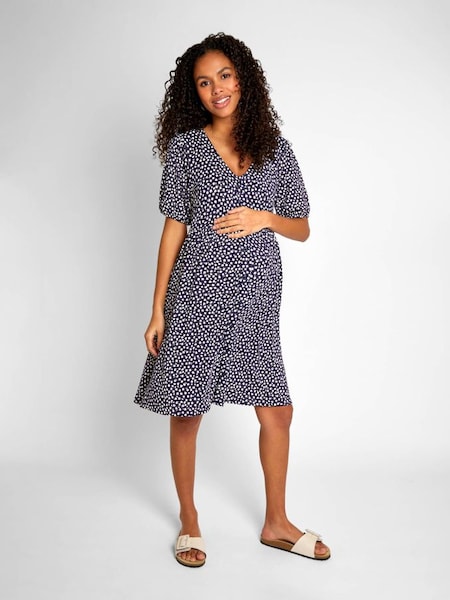 Navy Blue Ditsy Ditsy Print V-Neck Maternity Dress (649221) | £42