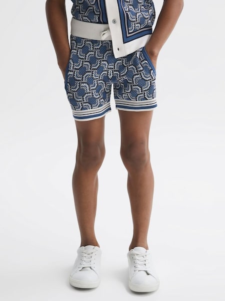 Senior Knitted Patterned Drawstring Shorts in Blue (651202) | £25
