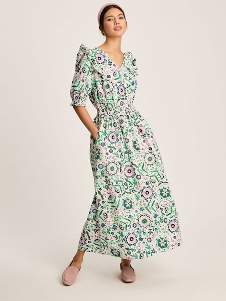 Rosalie Pink/Green V-Neck Frill Dress (657976) | £79.95