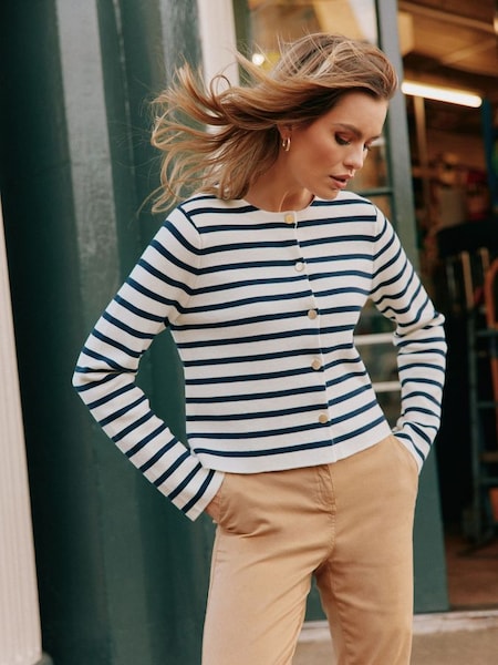 Constance Cream & Navy Striped Cotton Cardigan (658841) | £69.95