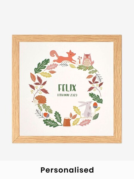 Personalised & Framed Woodland Print in Oak (660122) | £48