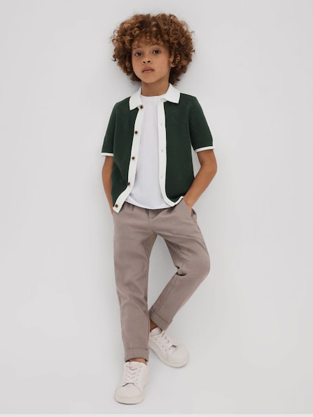 Junior Cotton Blend Open Stitch Shirt in Green/Optic White (661869) | £42