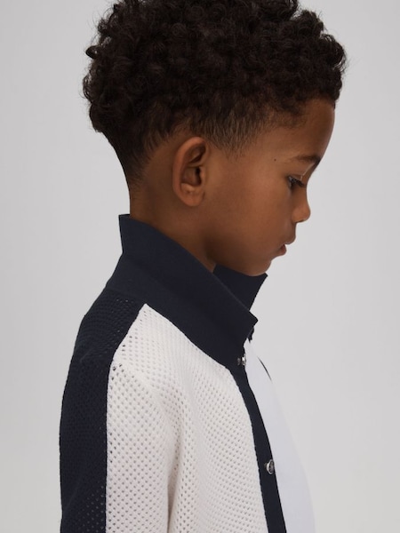 Cotton Blend Open Stitch Shirt in Navy/Optic White (661925) | £38