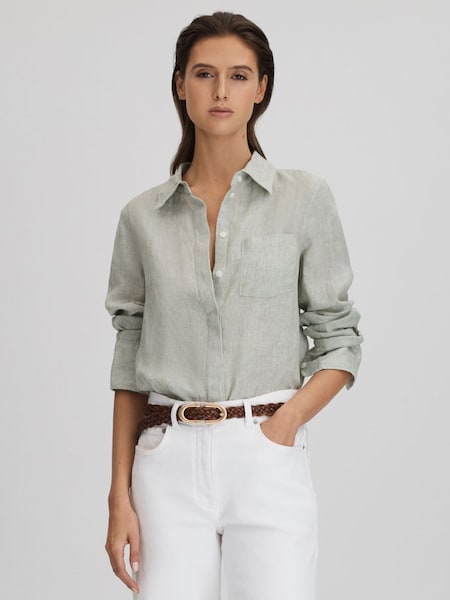 Linen Button-Through Shirt in Sage (662086) | £98