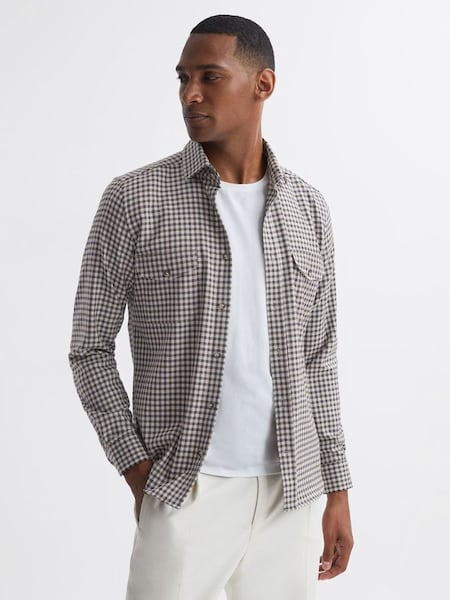 Brushed Checked Overshirt in Chocolate Multi (670090) | £68