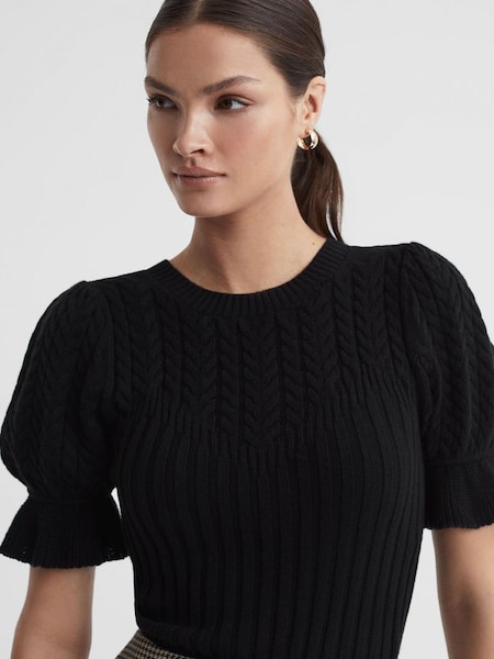 Paige Cotton-Silk Puff Sleeve Top in Black (673040) | £220