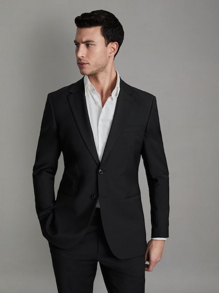 Modern Fit Wool Blend Single Breasted Blazer in Black (683428) | £268