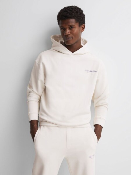 Reiss | Ché Motif Cotton Hoodie in Off White (684586) | £68