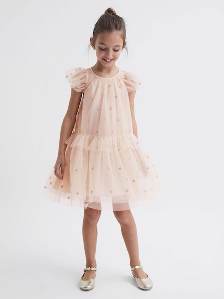 Junior Tulle Embroidered Dress in Pale Pink (6846J9) | £45