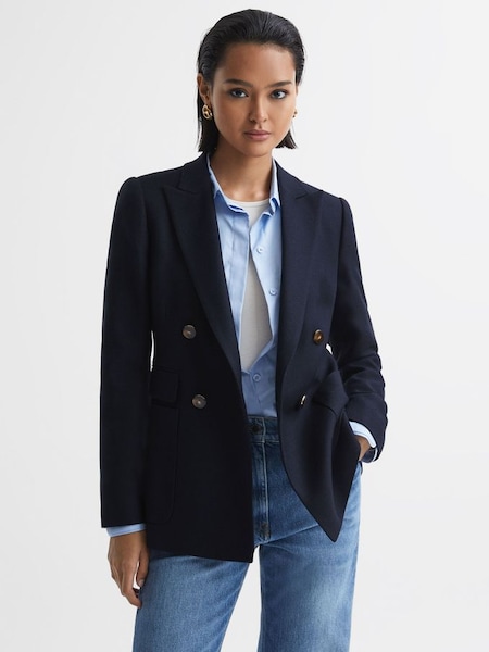 Double Breasted Twill Blazer in Navy (687547) | £158