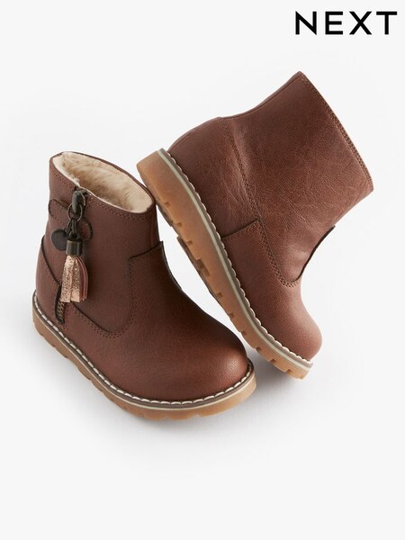Next Tan Brown Warm Lined Tassel Detail Zip Boots (696310) | £27 - £31