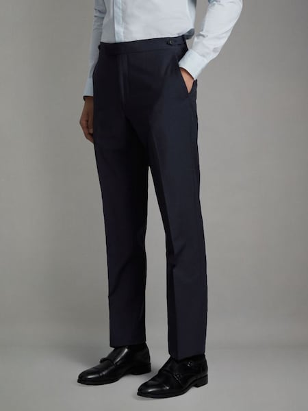 Modern Fit Wool Blend Trousers in Navy (699884) | £118