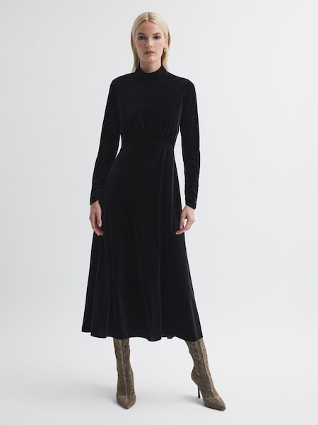 Florere Velvet Midi Dress in Black (700947) | £70