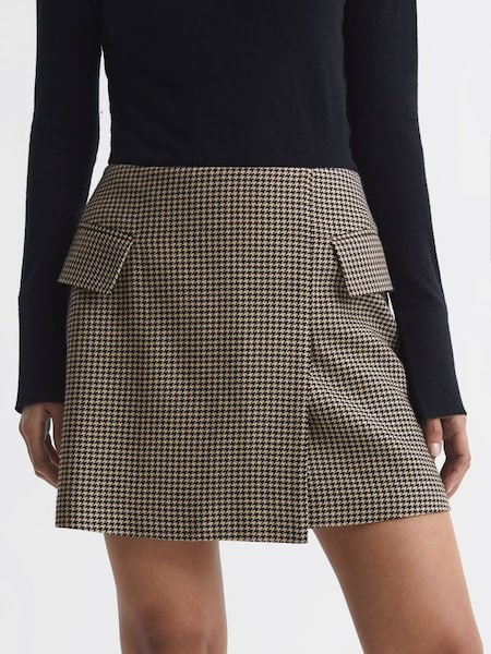 Wool Dogtooth Mini Skirt in Black/Camel (702414) | £158