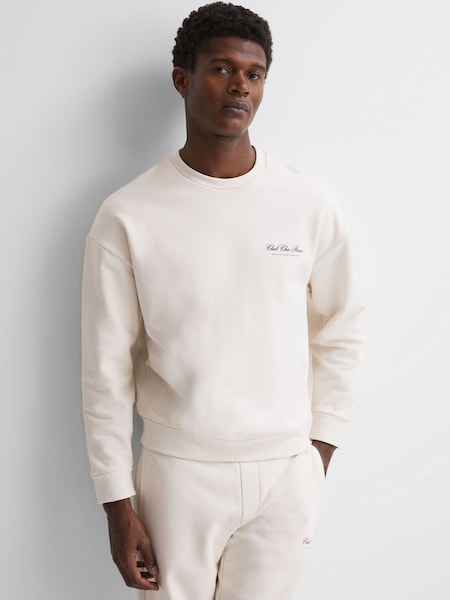 Reiss | Ché Motif Cotton Sweatshirt in Off White (702561) | £60