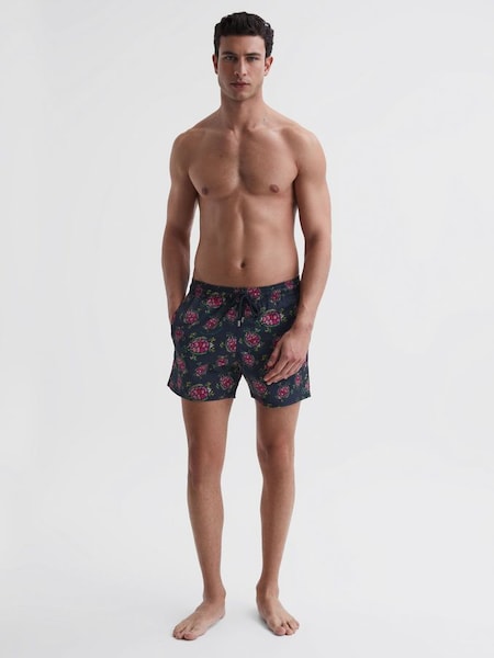 Vilebrequin Turtle Print Swim Shorts in Black/Red (706193) | £230