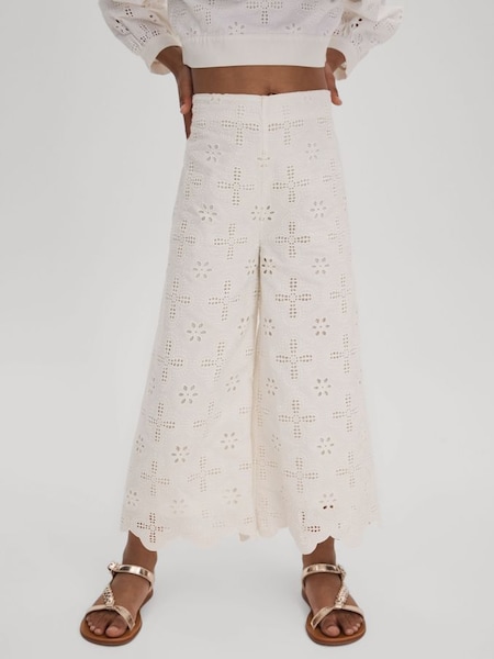 Senior Cotton Broderie Lace Trousers in Ivory (707032) | £55