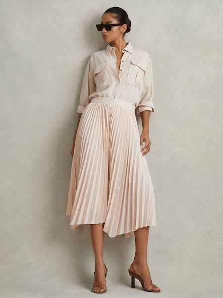 Pleated Asymmetric Midi Skirt in Blush (707037) | £168