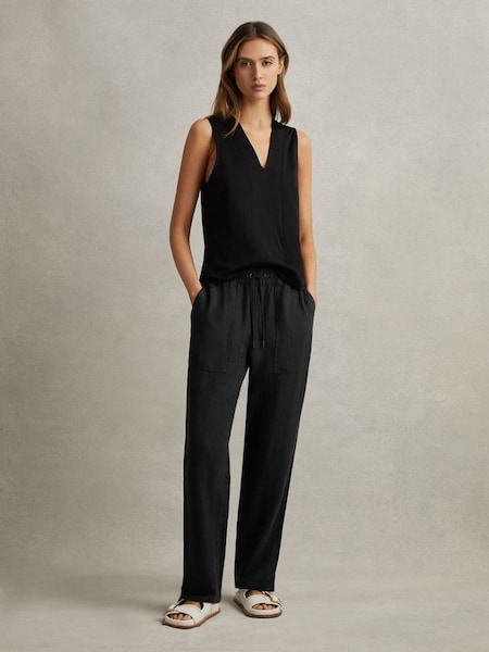 Drawstring Linen Trousers in Charcoal (707179) | £138