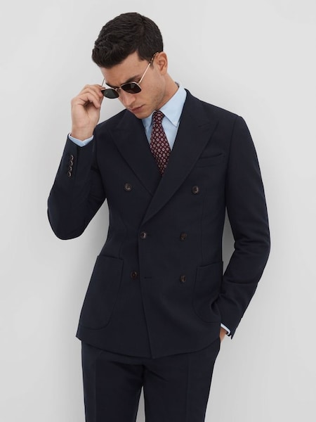 Slim Fit Double Breasted Blazer in Navy (707225) | £348