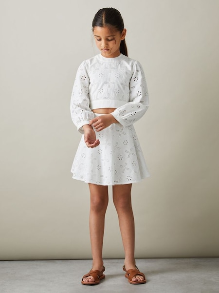 Junior Cotton Broderie Lace Skirt in Ivory (707427) | £45