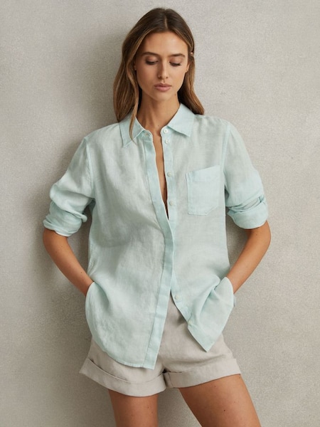 Linen Button-Through Shirt in Aqua (708105) | £98