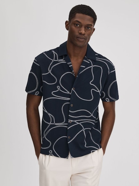 Cotton Jersey Embroidered Shirt in Navy (708152) | £110