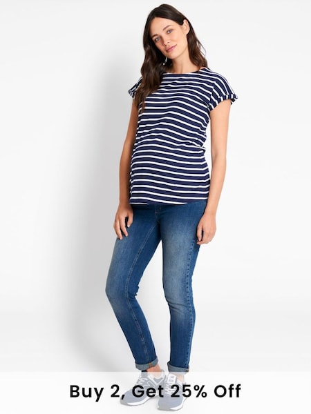 Navy White Stripe Boyfriend Maternity T-Shirt (708191) | £16.50