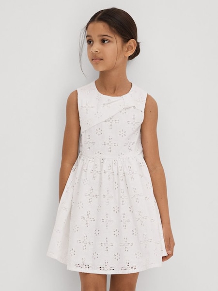 Junior Cotton Broderie Lace Dress in Ivory (708262) | £70