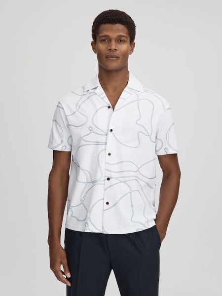 Cotton Jersey Embroidered Shirt in White/Air Force Blue (708297) | £110