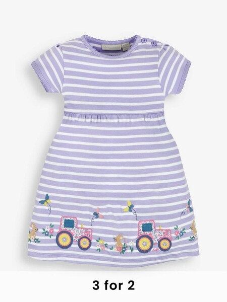 Lilac Stripe Tractor Appliqué Dress (712782) | £10