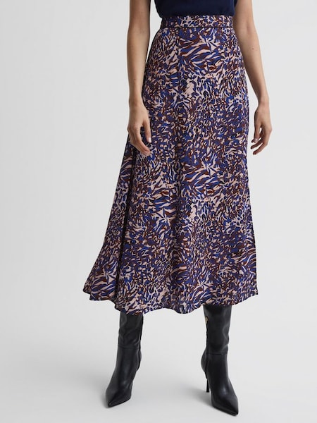 Printed Midi Skirt in Blue (720068) | £58