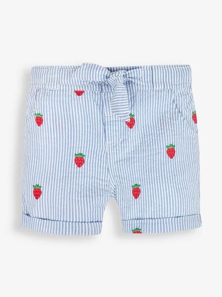 Strawberry Embroidered Seersucker Shorts in Blue (720420) | £11