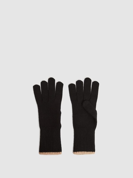 Wool Blend Contrast Trim Gloves in Black/Camel (727114) | £48