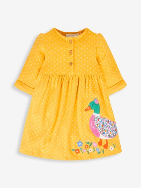 Mustard Yellow Duck Girls' Appliqué Button Front Dress (733616) | £22