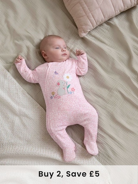 Mouse Appliqué Zip Sleepsuit in Pink (743707) | £21