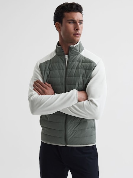 Funnel Neck Hybrid Quilted Jacket in Sage/White (747613) | £75